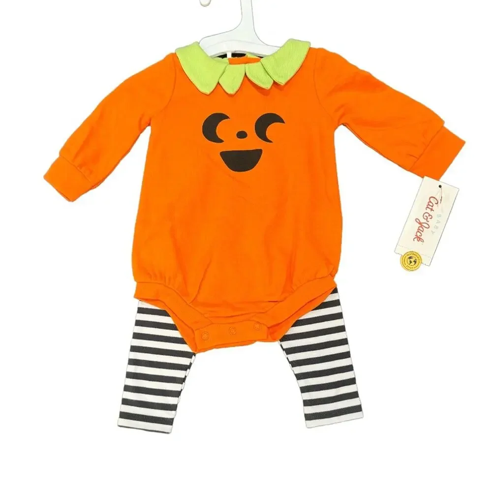 Cat & Jack Halloween Jack-o’-lantern Romper Set Size 6-9M